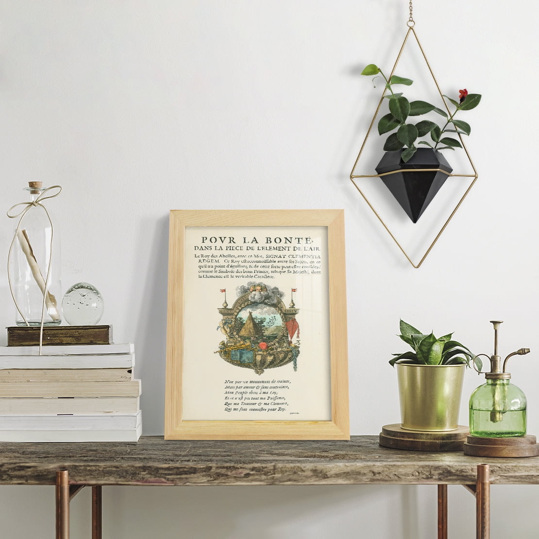 Printed Embellished Bookplate III - Framed Print w/glass - Natural Wood