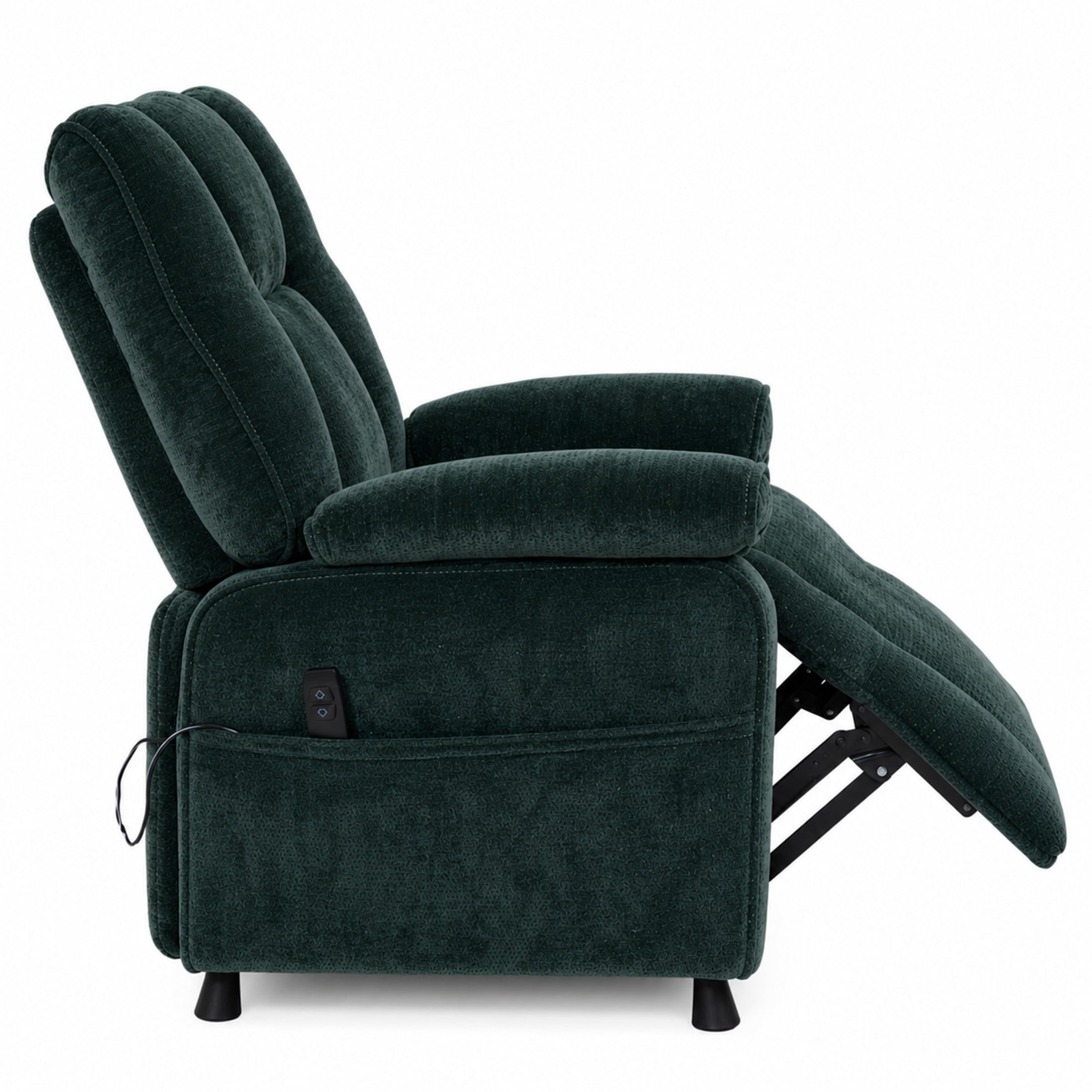 GDF Studio Rosane Electric Power Recliner Chair with Side Storage Pocket, Chenille Multi-Scene Lounge Chair, Blackish Green