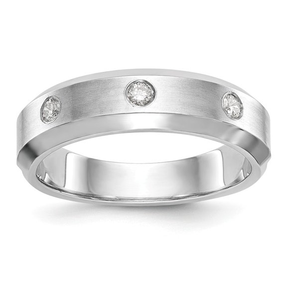 14K White Gold Ring Band Wedding Diamond Round Men's