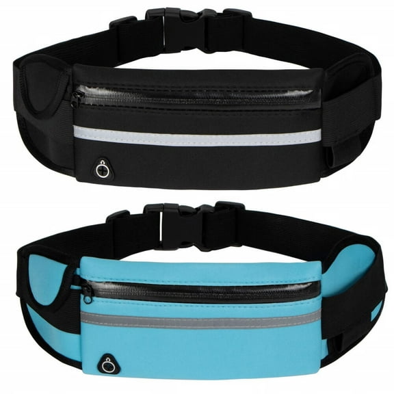 Running Belt Waist Packs,Workout Fanny Pack,Ultra Light Bounce Free Waist Pouch Fitness Workout Belt Sport Waist Pack for Women Men,Adjustable Waistband Bag for All Kinds of Phone (2 Pack-Black Blue)