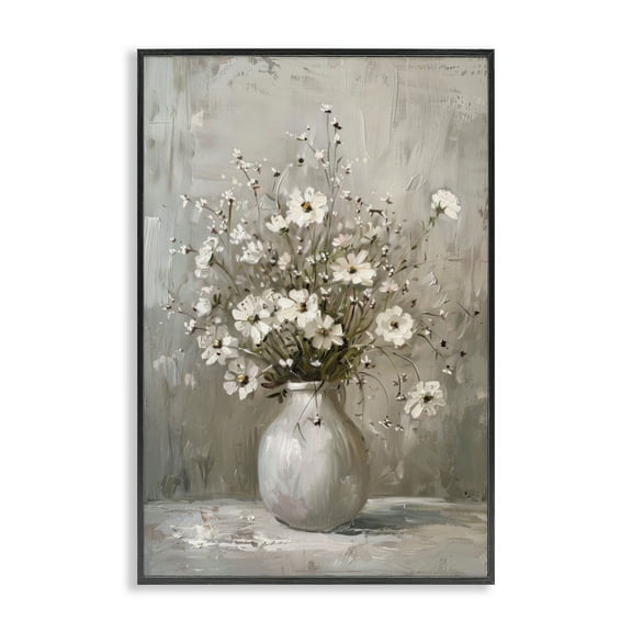 Stupell Industries Vintage Still Life Daisies Plants & Flowers Painting Black Framed Art Print Wall Art, 12 x 18
