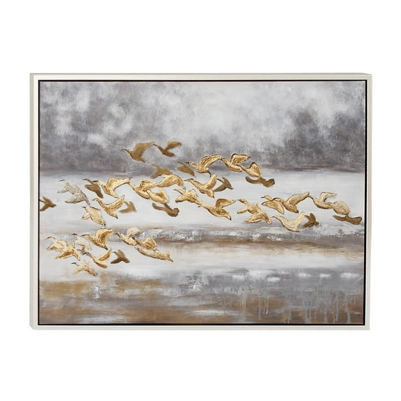 45" x 34" Bird Framed Wall Art with Silver Frame, by DecMode