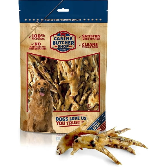 Canine Butcher Shop Chicken Feet Dog Treats, Raised & Made in USA (30-Pack), Dehydrated Chicken Feet, All Natural Dog Chews & Dog Snacks