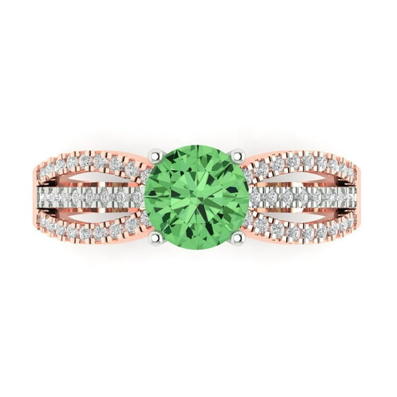 Solitaire with Accents Engagement Ring for Women - 1.27ct Simulated Green Diamond in 14K White/Rose Gold Promise Ring