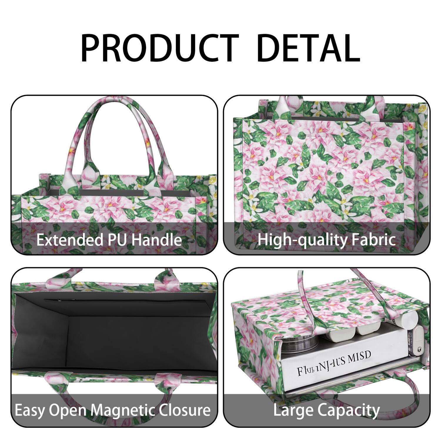 Large Capacity Tote Bag,Pioneer Flower Floral Print Pattern Handbag Fashion Luxury Tote Bag,15.7"x13"x 5.1" Inches,Laptop Compatible