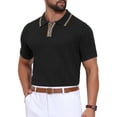thumbnail image 5 of INSPIRE CHIC Men's Knitted Polo Shirt Ribbed Hem Short Sleeve Textured Shirts L Black, 5 of 6