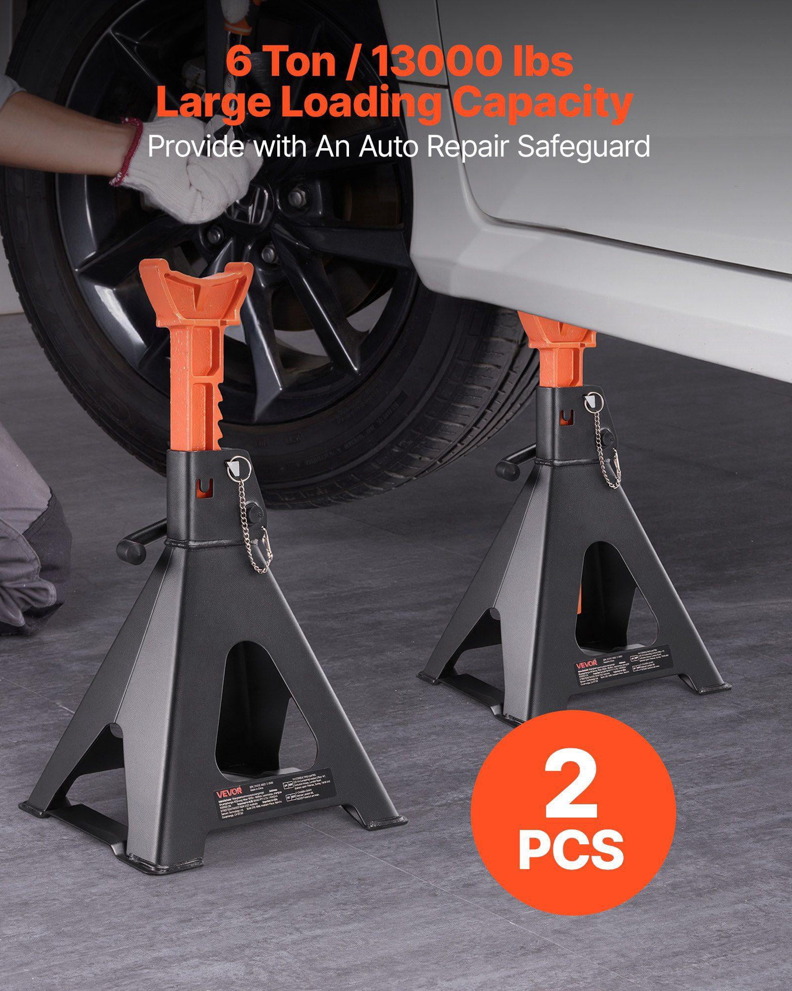 6 Ton 13000 lbs Heavy Duty Steel Jack Stands Adjustable Height 14.6 to 22.8 Inches Double Locking for Car SUV Truck RV 1 Pair Black Orange