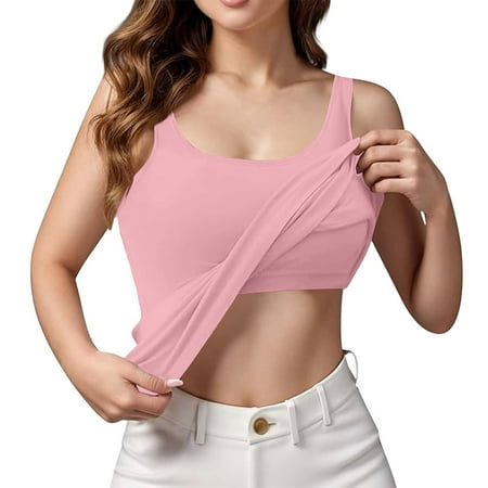 Sports Bra Tank Tops for Women! Comdrip Womens Tank Tops with in Bra Summer Basic Padded Yoga Shirt Shelf Bras Workout Camisole Casual Undershirt Tank Tops with Built in Bras Pink L