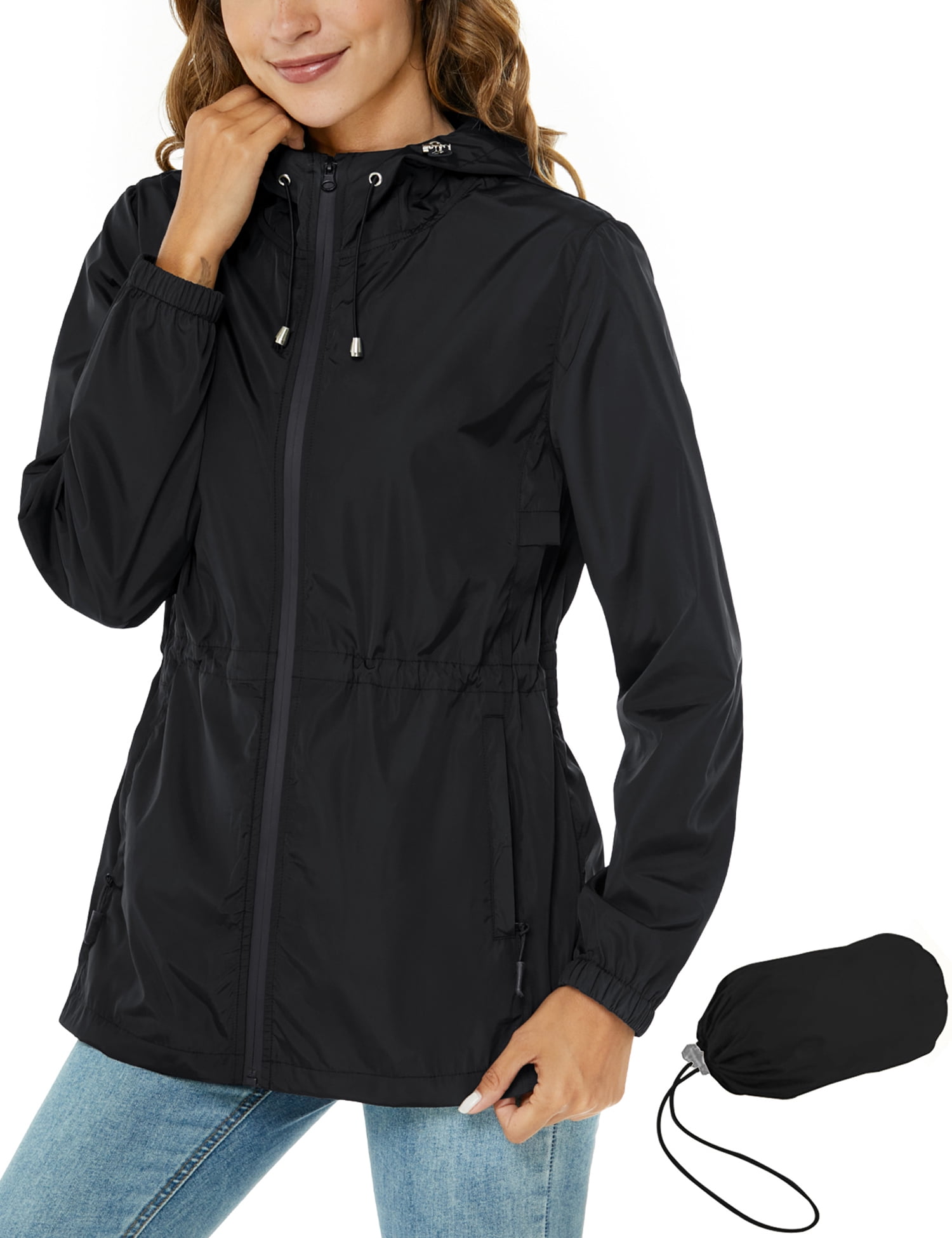 Sunmoot Outdoor Womens Lightweight Waterproof Windproof Rain Jacket Hooded Raincoat Size:S~5XL