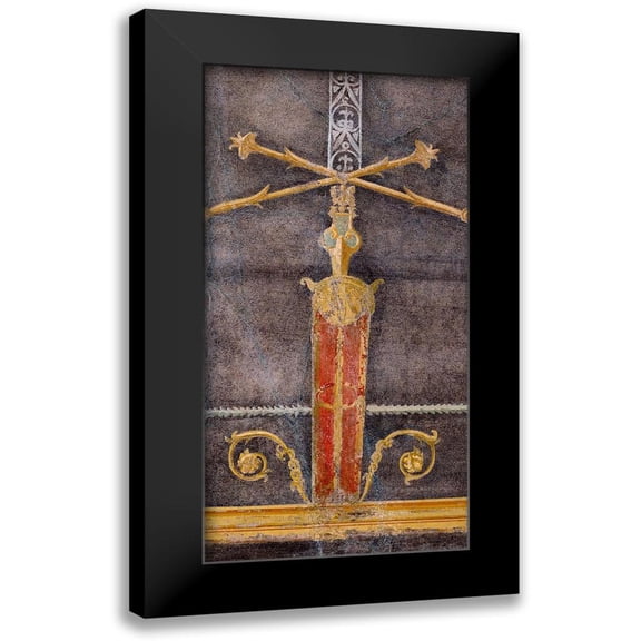Unknown 1st Century Roman Artisan 9x14 Black Modern Framed Museum Art Print Titled - Wall Fragment with Architectural Motifs on Black Ground