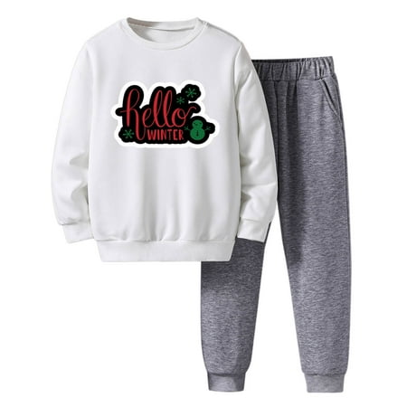 

WILLBEST Boys Fashion Toddler Boys Girls Winter Christmas Long Sleeve Letter Prints Pullover Tops Pants 2Pcs Outfits Clothes Set