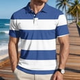 thumbnail image 4 of Homeyce Mens Short Sleeve Polo Shirts Button Down Collar Shirts Fashionable Business Athletic Casual Polo Sweater Striped Color Block Short Sleeve Golf T Shirt,Blue 2XL, 4 of 5