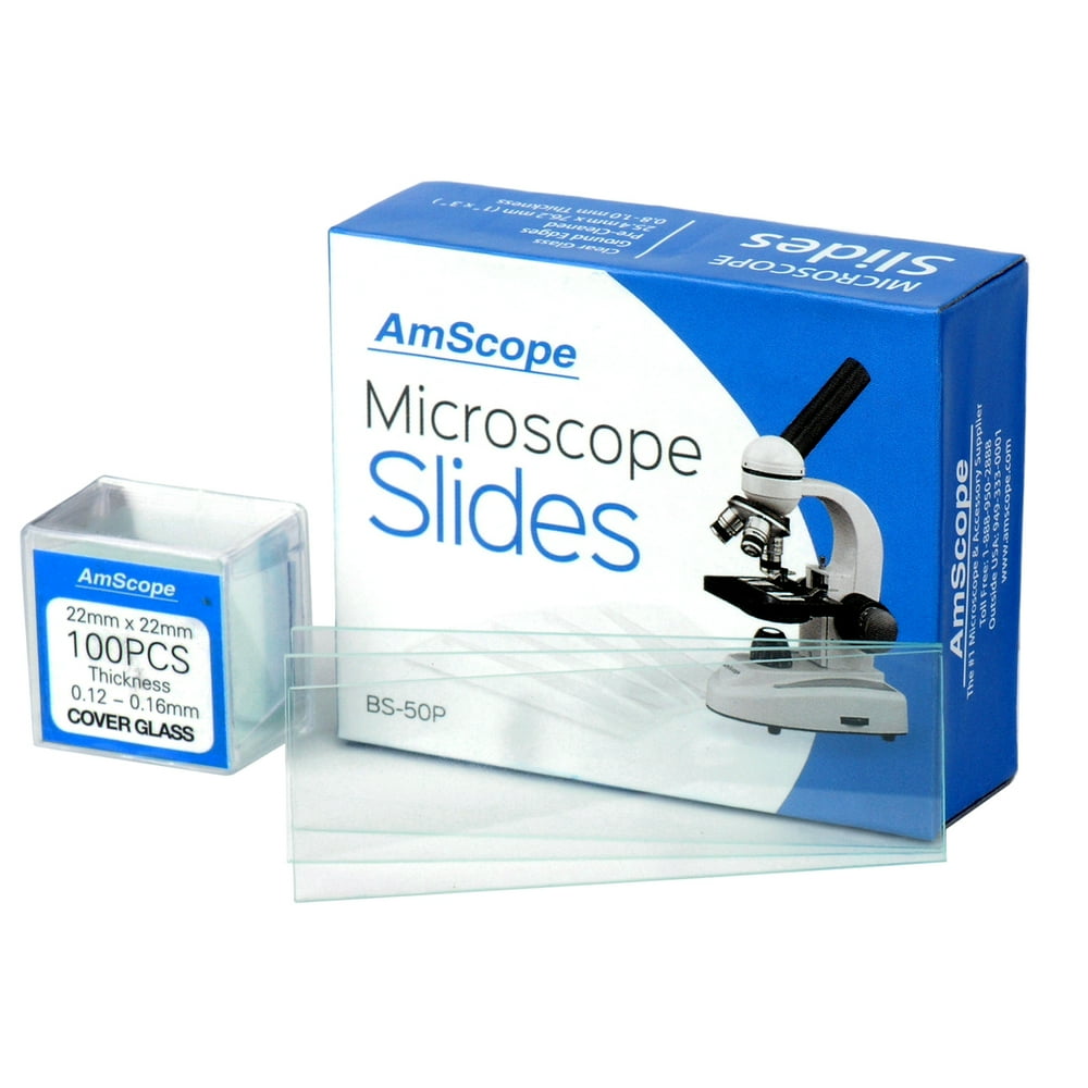 AmScope 50 PreCleaned Blank Microscope Slides and 100 22x22mm Square