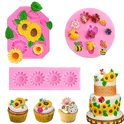3 Pieces Silicone Mold 3D Sugar Chocolate Fondant Molds Mini Silicone Cupcake Fondant Cookie Decorating Mold Desserts Cupcake Cake Topper Decorations