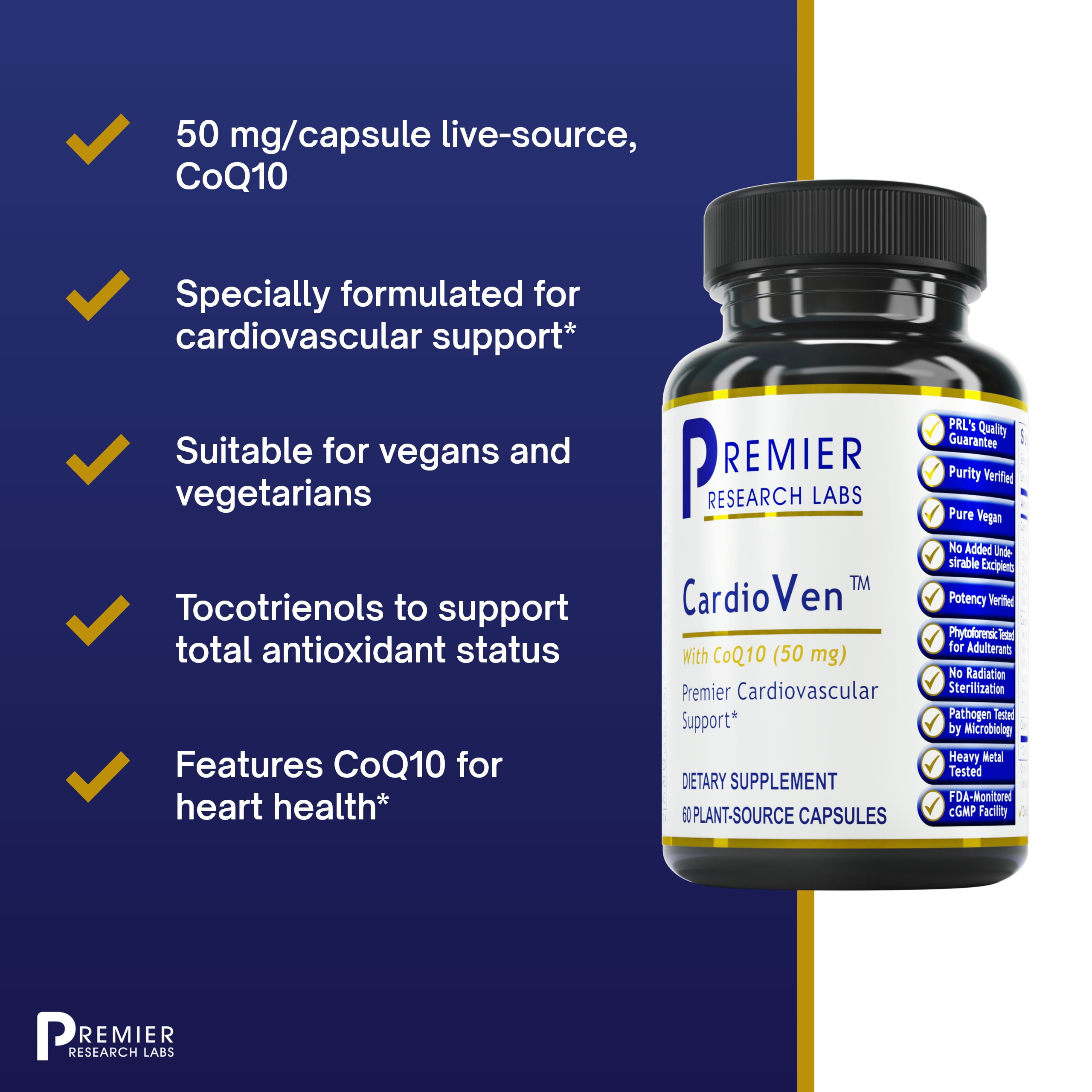 Premier Research Labs CardioVen - Herbal Heart Support - CoQ10 Fermented & Live-Source - With Blueberry, Cardamom & Hawthorn Berry - Suitable for Vegans & Vegetarians - 60 Plant-Source Capsules