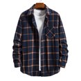 thumbnail image 4 of Work Shirts for Men Men's Leisure Plaid Long Sleeve Slim Single Breasted Turn-Down Collar Shirt Mens Shirt Navy S, 4 of 6