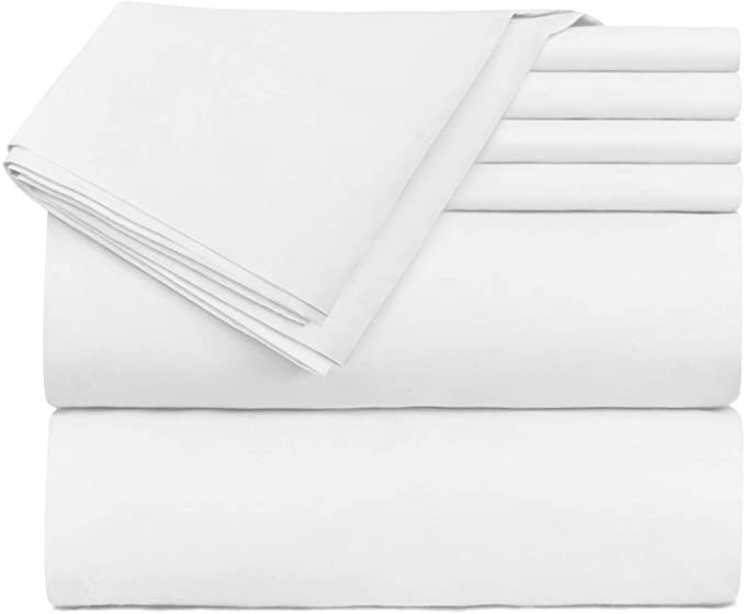 Extra Deep Pocket 6 Piece Bed Sheet Set – Super Deep Fitted Sheet Fits Mattress from 18-24 inces Depth – Double Brushed Microfiber Sheets with 4 Pillow Cases, California King, White