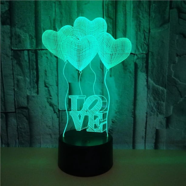 Ounissouiy Lámpara de corazón de amor con holograma 3D, globo en forma de corazón, luz nocturna acrílica Kits de decoración para fiestas negro Ounissouiy HA025288-01