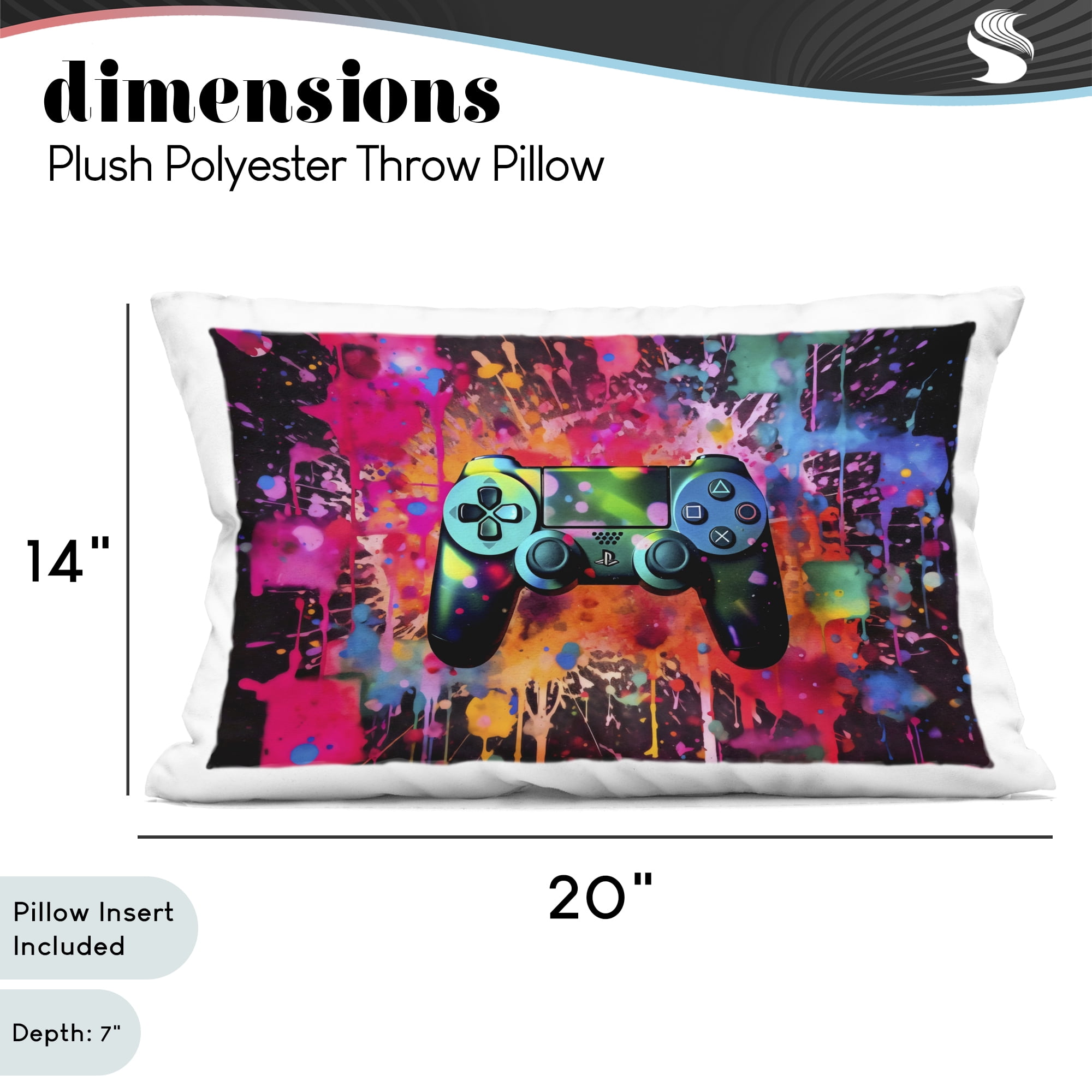 Stupell Industries Vibrant Gamepad Burst Decorative Printed Throw Pillow, design by Creative Studio, 14 x 7 x 20