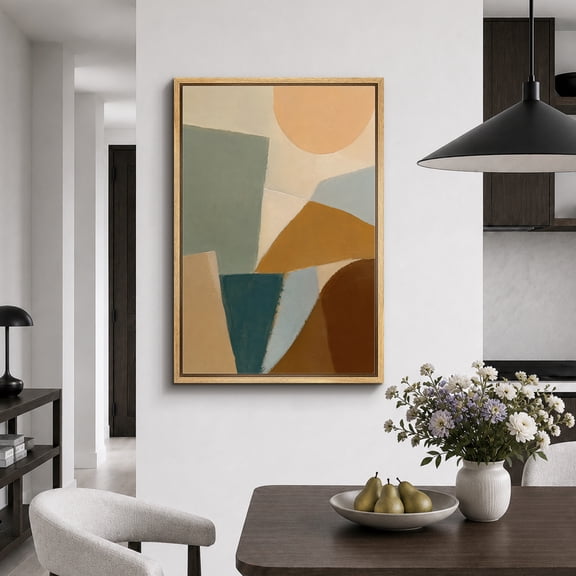 Framed Canvas Print Earth Tone Geometric Wall Art Abstract Artwork Decoration for Living Room Bedroom - 16"x24" NATURAL Frame