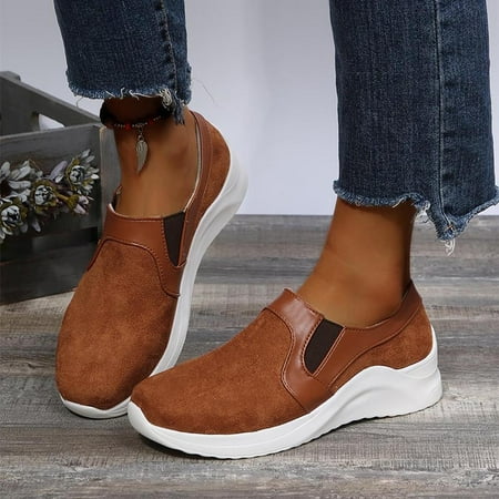 

KBODIU Womens Slip On Sneakers Retro Round Toe Canvas Sneaker Casual Round Toe Beach Sandals Soft Comfortable Loafers Shoes Single Shoes Flat Brown 42