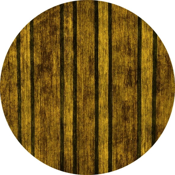 Ahgly Company Machine Washable Indoor Round Abstract Yellow Modern Area Rugs, 3' Round
