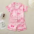thumbnail image 6 of Toddler Girls Silk Pajamas Set Bowknot Print Short Sleeve Button Down Sleepwear with Shorts Set Holiday Pajamas Toddler Pjs for Girls Size 2-3 Years, 6 of 9