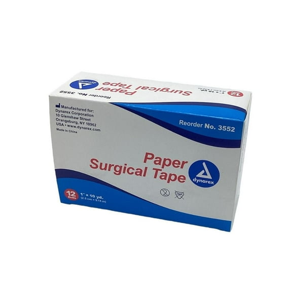 Dynarex Paper Surgical Tape, Hypoallergenic Adhesive Tape Latex Free, 1" x 10 Yards, White (1 Roll) MS-15365