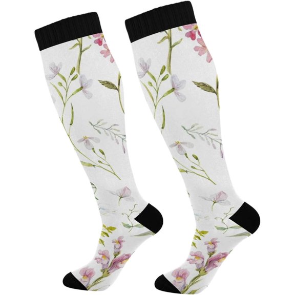 GZHJMY Lavender Compression Socks, Women Men Long Stocking (20-30mmHg), Travel Knee High Stockings for Athletic Sports,Running,Cycling,Nursing