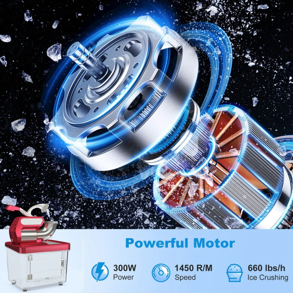 GVN 300W Commercial Ice Crusher with Dual Blades and Safety Switch-Red