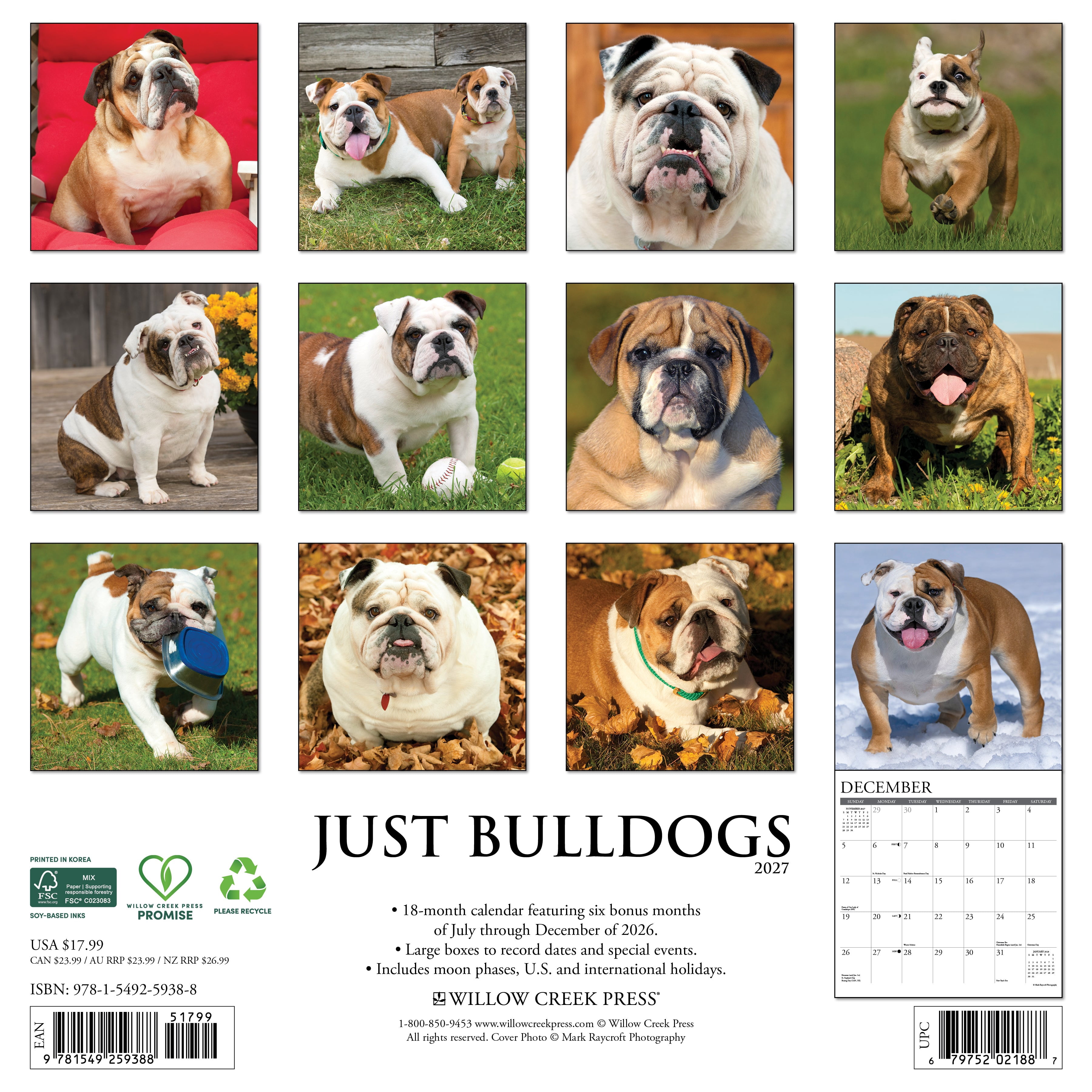 Willow Creek Press, Bulldogs 2027 Wall Calendar