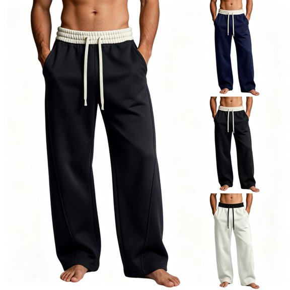 TKKCS Mens Fleece Baggy Sweatpants Straight Leg Loungewear Loose Fit Elastic Waist Drawstring Casual Pants Black XL