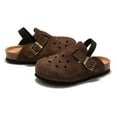 thumbnail image 5 of IUJSOY Toddler Clogs Kids Suede Cork Footbed Mules Elastic Strap Boys Girls Sandals Slip on Slippers, 5 of 9