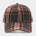 thumbnail image 2 of Garbnen Unisex Fall Winter Vintage Plaid Baseball Cap, Curved Brim Adjustable Back Strap Dad Hat, Soft Thick Fabric Daily Outdoor Hat For Women Men Brown, 2 of 6
