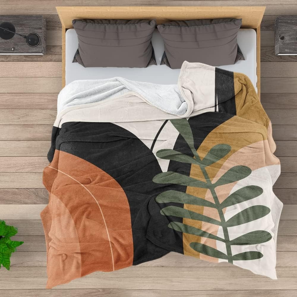 Boho Mid Century Blankets Black Geometric Throws Beige Abstract Modern Throw Blanket Minimalist Sun Soft Warm Bed Bedding Blankets for Couch Bedroom Sofa Office Cozy Flannel Blanket 30"X40"