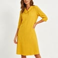 thumbnail image 3 of Guieoi Cotton-Linen Dresses for Women Solid-Color Collared 3/4-Sleeve Dress with Pockets Yellow S, 3 of 4