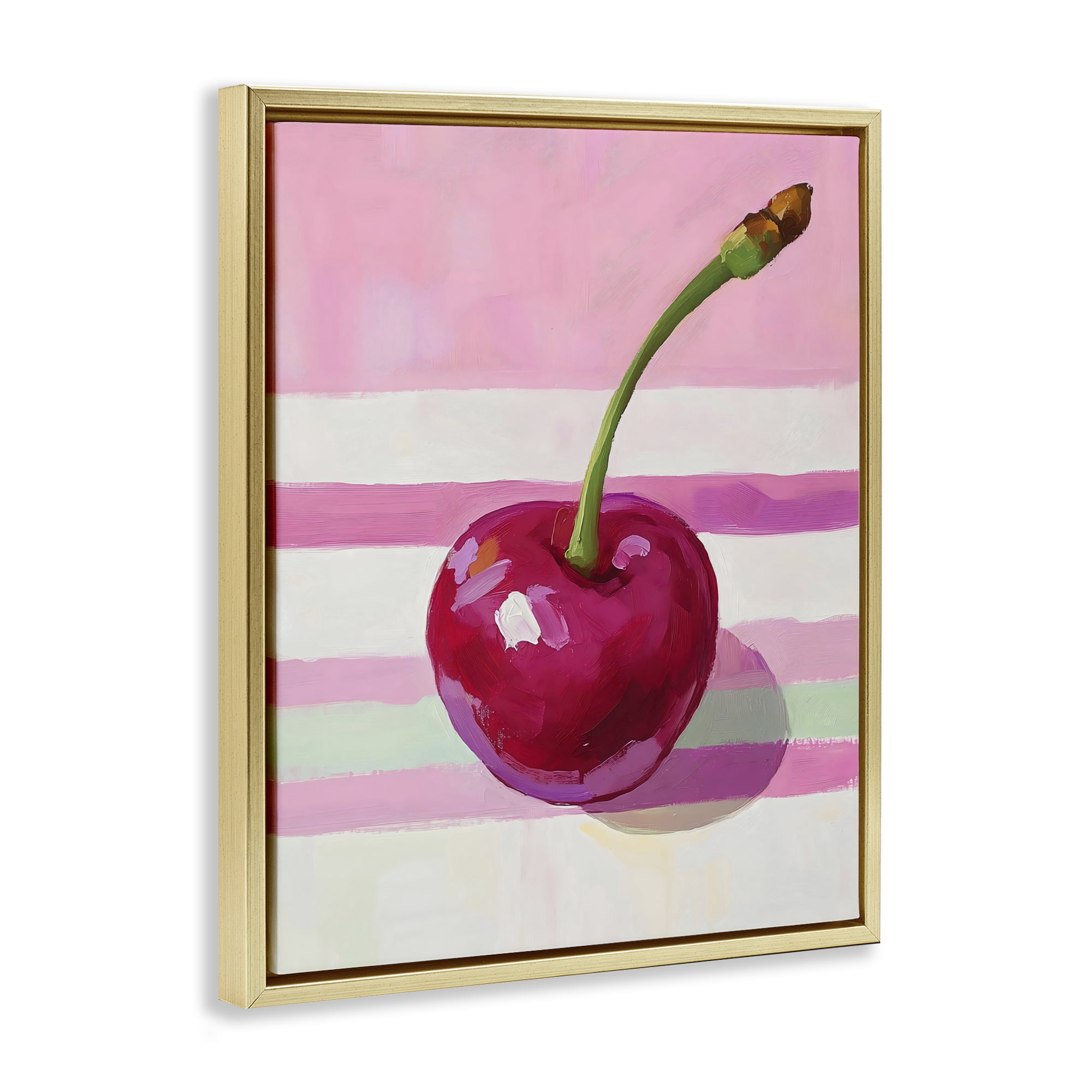 Stupell Industries Cherry on Pink Stripes Gold Framed Floater Canvas Wall Art, design by The Prints Vibe