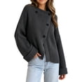 thumbnail image 3 of TaTaai Fall Jacket Women Long Sleeve V Neck Solid Button Down Lapel Denim Style Coat Casual for Autumn, 3 of 9