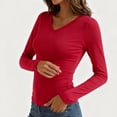 thumbnail image 7 of Mifsaly Layering Tops for Women V-Neck Long Sleeve Slim Fit Crop Top Business Travel Stretchy Basic Tight-Fitted Blouse Fall Winter Thermal Undershirts Red, 7 of 7