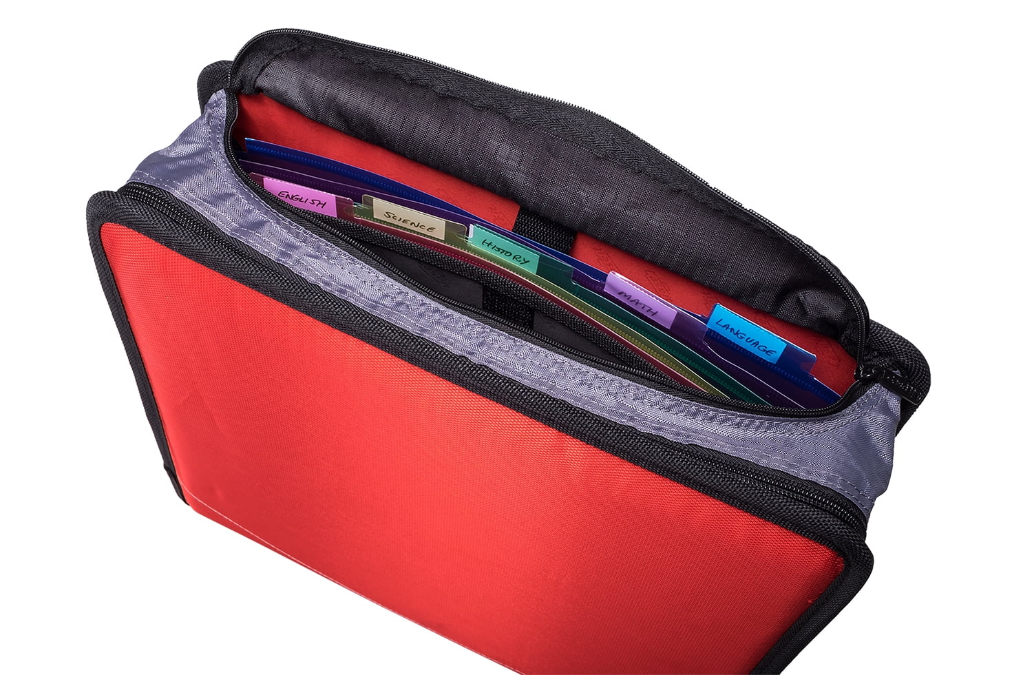 Case•It, Mighty Zip Tab, 3-inch Zipper Binder, W/ File Folder, Assembled Product Height 13",Red, D-156-B