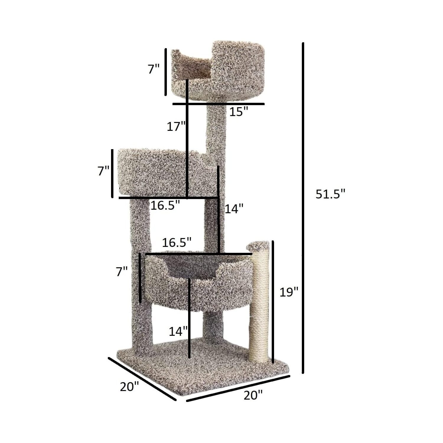 New Cat Condos Deluxe Cat Tree - 52" Cat Tower for Large Cats - Scratching Posts & Beds-Color:?Speckled