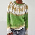 thumbnail image 2 of Bovemsi Sweaters for Women Cozy Women's Knitted Isle Print Retro Sweater Casual Loose Crewneck Long Sleeve Cropped Pullover Tops Fall Sweaters, 2 of 9