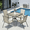 Beige, variant on Arlopu 5 Piece Patio Dining Table and Chair Set, Square Table & 4 Textilene Chairs with Umbrella Hole for Lawn Poolside Backyard