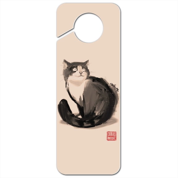 Cat Traditional Chinese Ink Painting Plastic Door Knob Hanger Sign