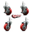 thumbnail image 2 of 3.5 Inch Red Poly Wheel Swivel 7/16 Inch Grip Ring Stem Caster Set 2 Brakes, 2 of 2