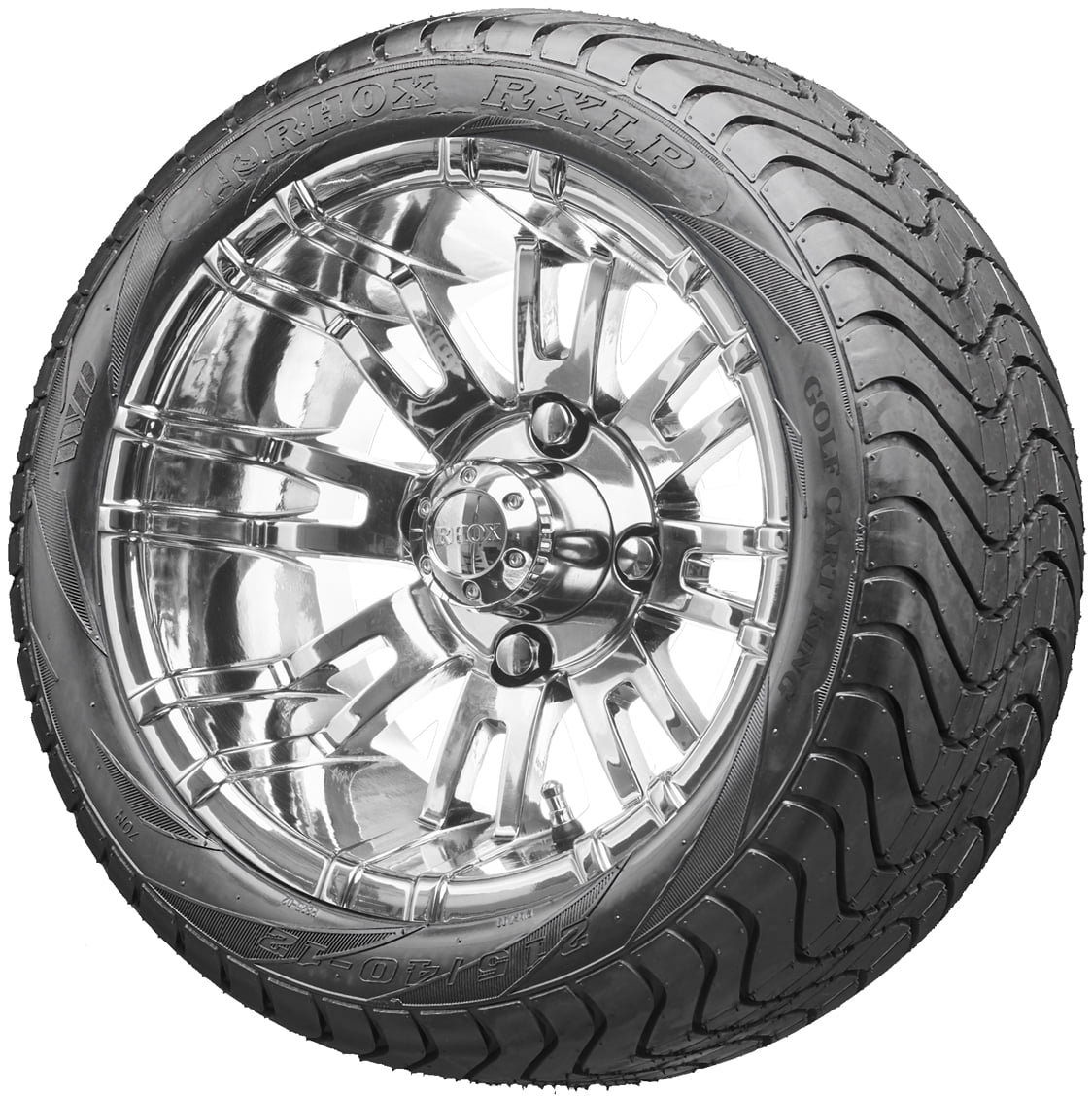 Golf Cart Wheels and Tires 12" RHOX RX272 Chrome w/ Low Pro Tires