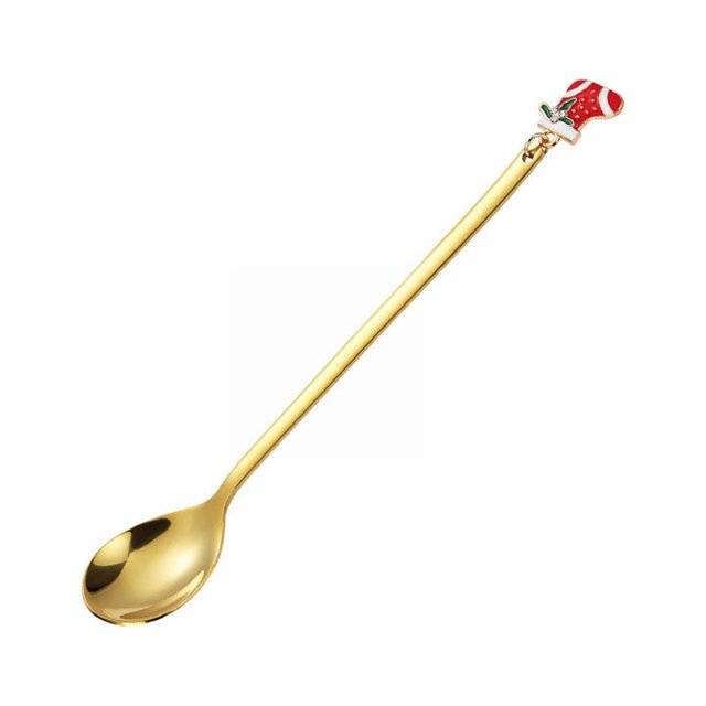 Bovemsi Dinnerware New Design Hot Popular Products Gold Stainless Steel Long Handle Tea Coffee Ice Spoon Christmas Spoon Set Creative Stainless Steel Spoon Gift Box Christmas Gift Pendant Spoon