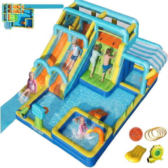 SaveJoy Giant 11-in-1 Inflatable Water Slide Bounce House, 272''x185''×86", 750W Blower, Water Park with Extended Slide for Kids Ages 3-8, Indoor & Outdoor Use