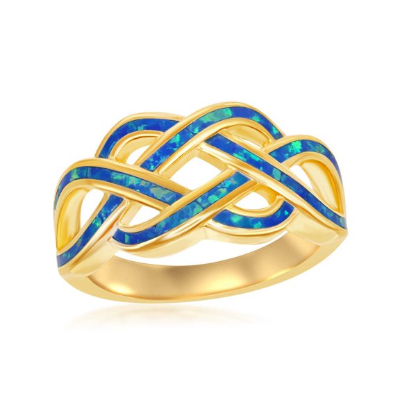 iJewelry2 Gold Plated Sterling Silver Blue Inlay Opal Wave Design Open Ring Size 6