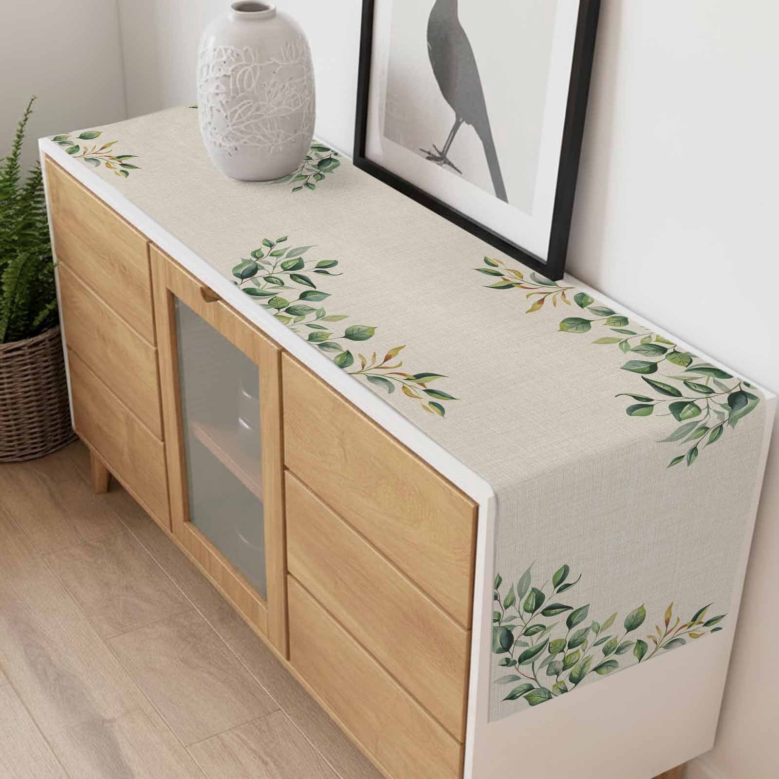 Spring Leaf Cotton Linen Table Runner Summer Floral Countryside Linen Dining Table Runners for Home Decor Party Dining Room Restaurant Kitchen 13" x 90"
